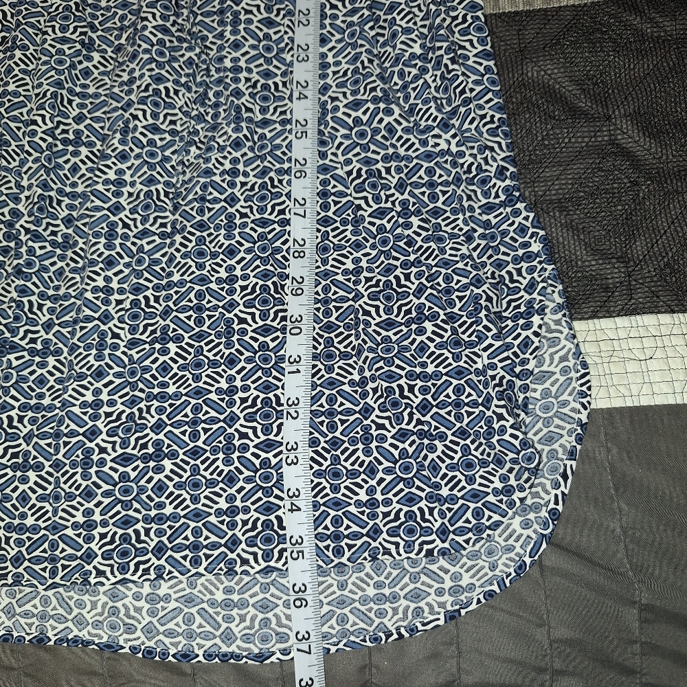 Loft blue geometric sundress Cinch waist long sleeve swing dress Medium - Picture 13 of 13